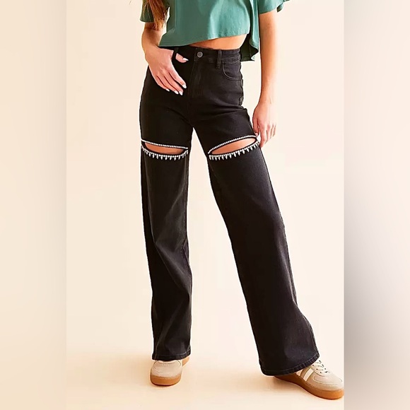 Blue B Ultra High Rise Wide Leg Rhinestone Stretch Jean - Picture 6 of 13